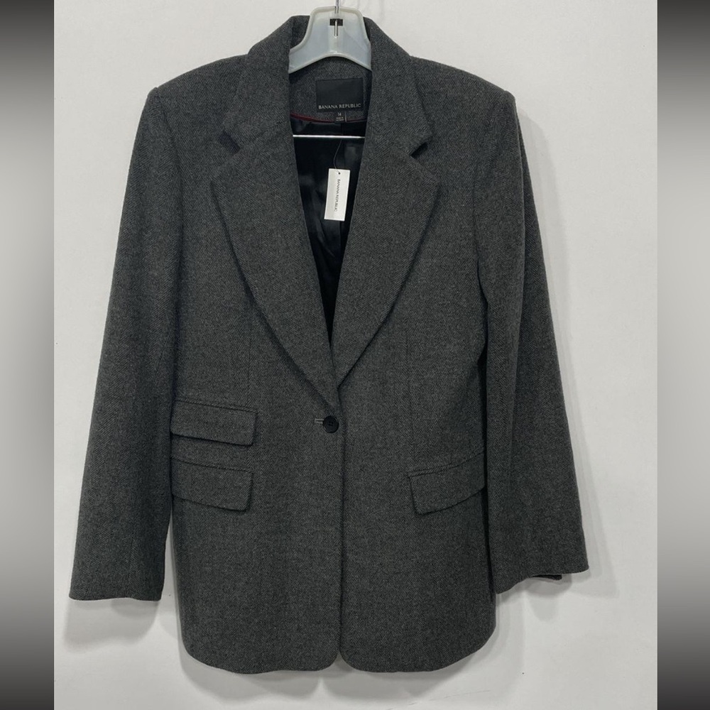 NWT Banana Republic Dark Charcoal Gray Single-Button Wool Blend Blazer
